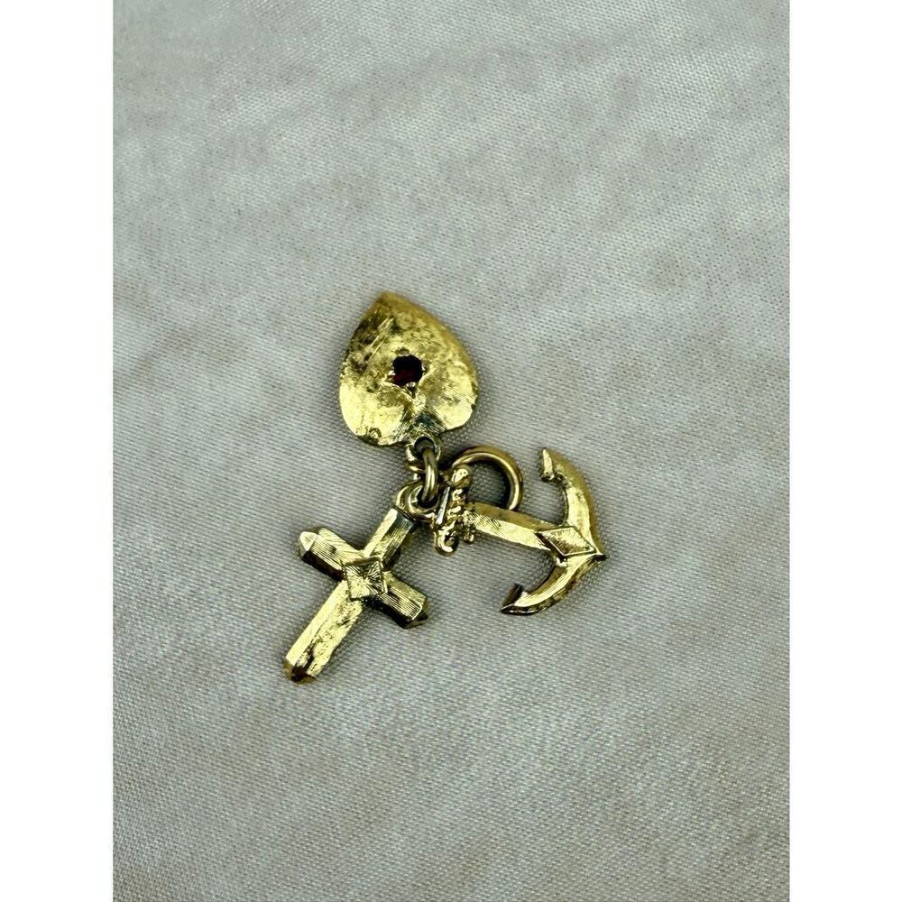 Vintage Gold Tone Faith Hope and Charity Cross Charm Pendant